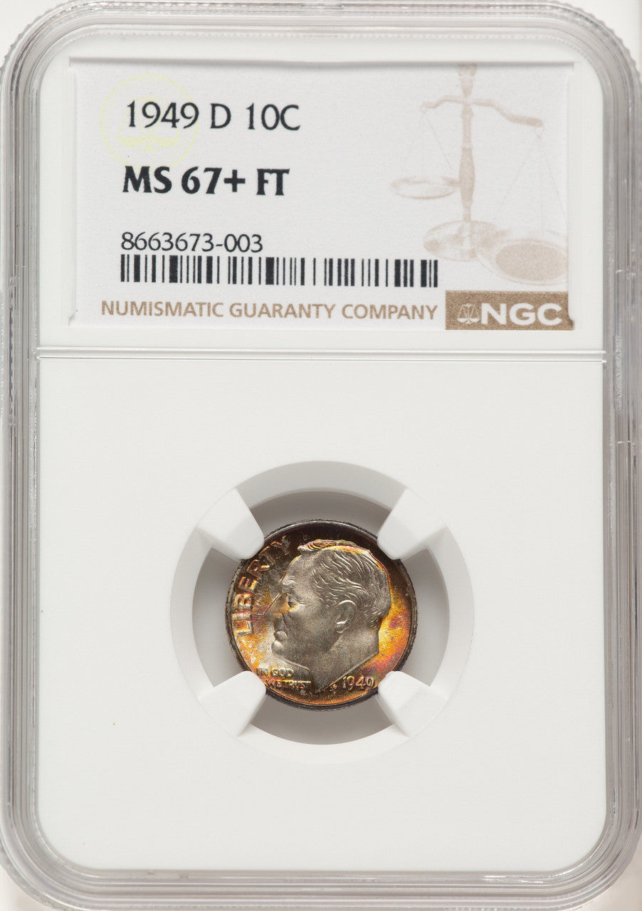 1949-D 10C FB Roosevelt Dime NGC MS67+