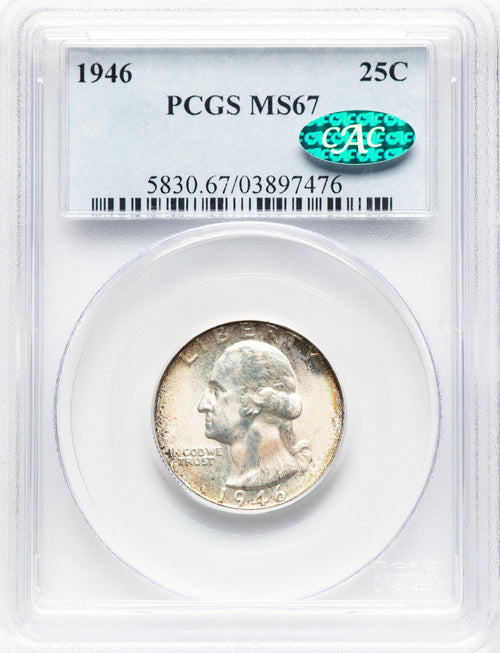1946 25C CAC Washington Quarter PCGS MS67