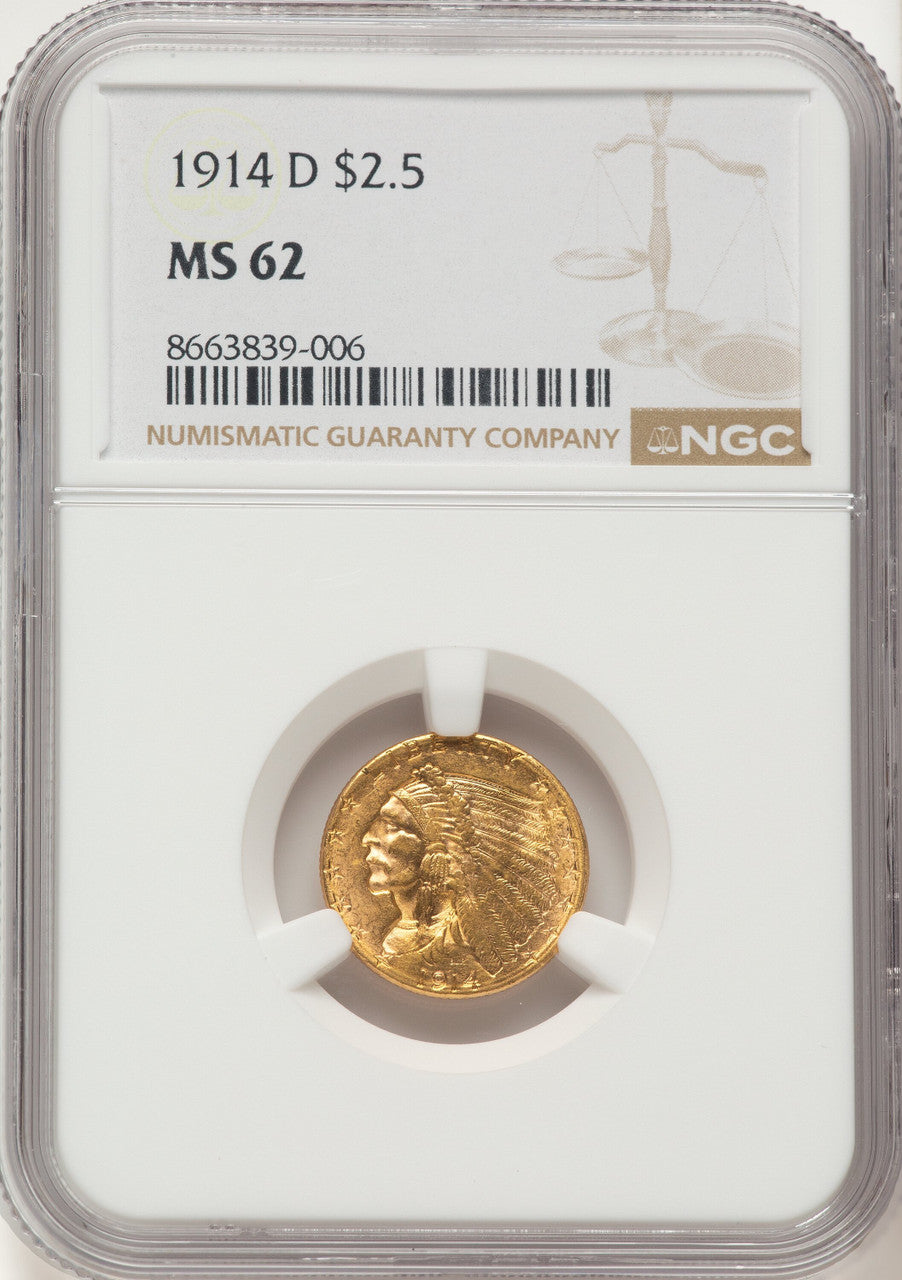 1914-D $2.50 Indian Quarter Eagle NGC MS62