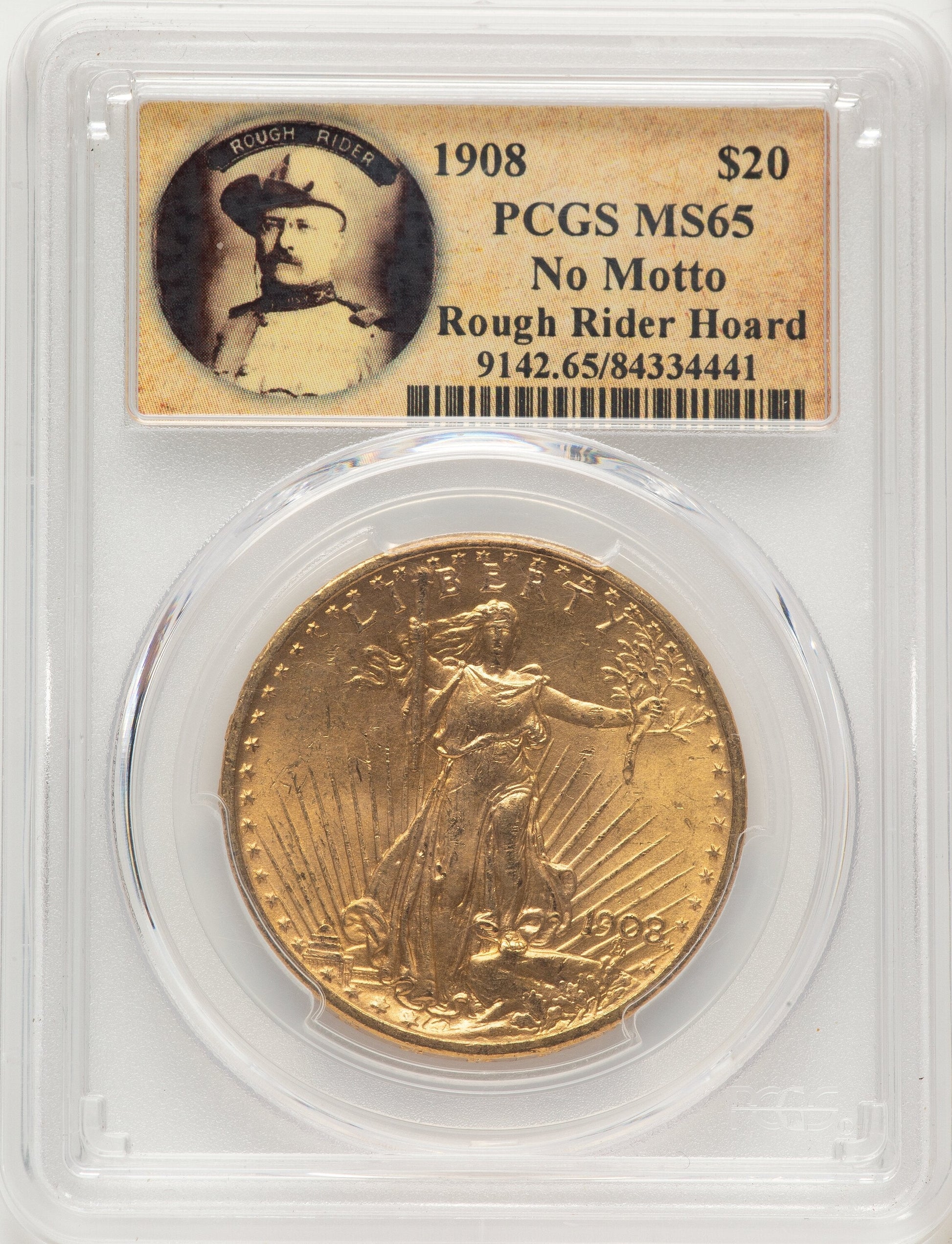 1908 $20 NO MOTTO Saint-Gaudens Double Eagle PCGS MS65