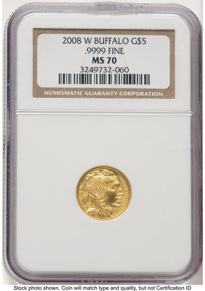 2008-W Burnished Gold Buffalo 1/10 oz Brown Label NGC MS70