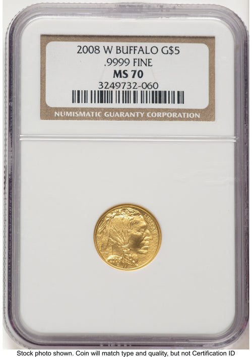 2008-W Burnished Gold Buffalo 1/10 oz Brown Label NGC MS70