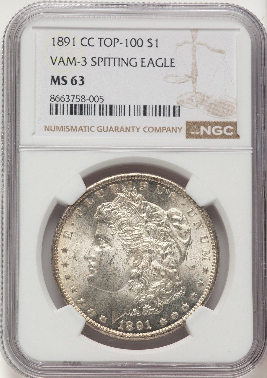 1891-CCVAM-3 Spitting Eagle Morgan Dollar NGC MS63