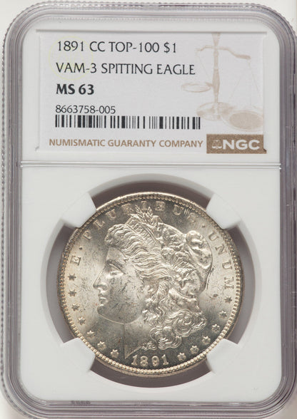 1891-CCVAM-3 Spitting Eagle Morgan Dollar NGC MS63