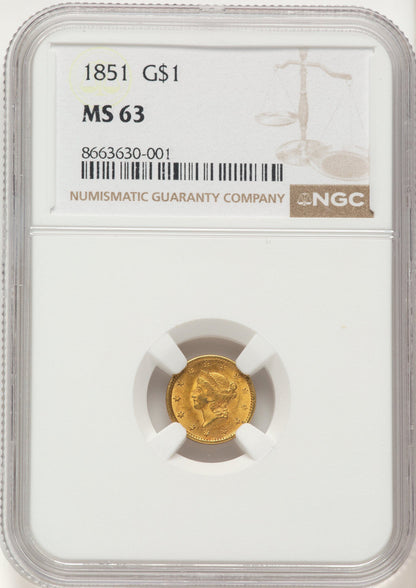 1851 G$1 Gold Dollar NGC MS63