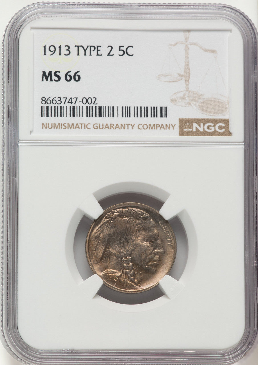 1913 Type Two Buffalo Nickel NGC MS66