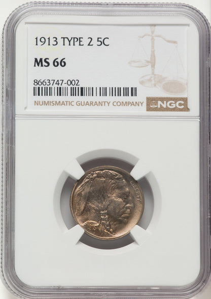 1913 Type Two Buffalo Nickel NGC MS66