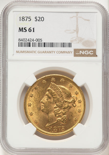 1875 $20 Liberty Double Eagle NGC MS61