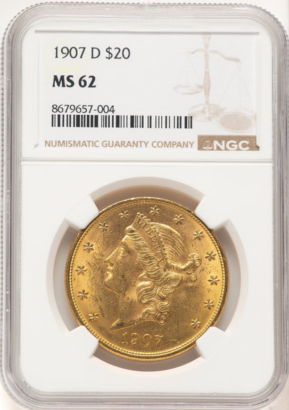 1907-D $20 Liberty Double Eagle NGC MS62