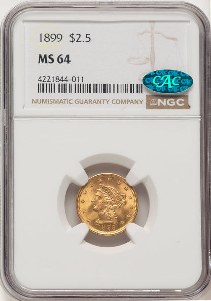 1899 $2.50 CAC Liberty Quarter Eagle NGC MS64