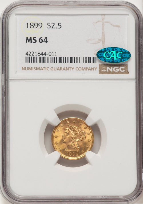 1899 $2.50 CAC Liberty Quarter Eagle NGC MS64