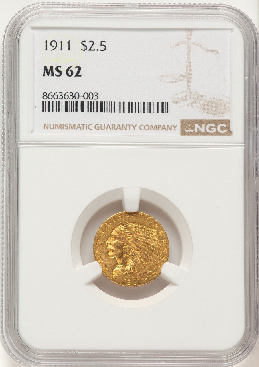 1911 $2.50 Indian Quarter Eagle NGC MS62