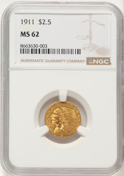 1911 $2.50 Indian Quarter Eagle NGC MS62
