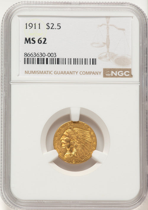 1911 $2.50 Indian Quarter Eagle NGC MS62