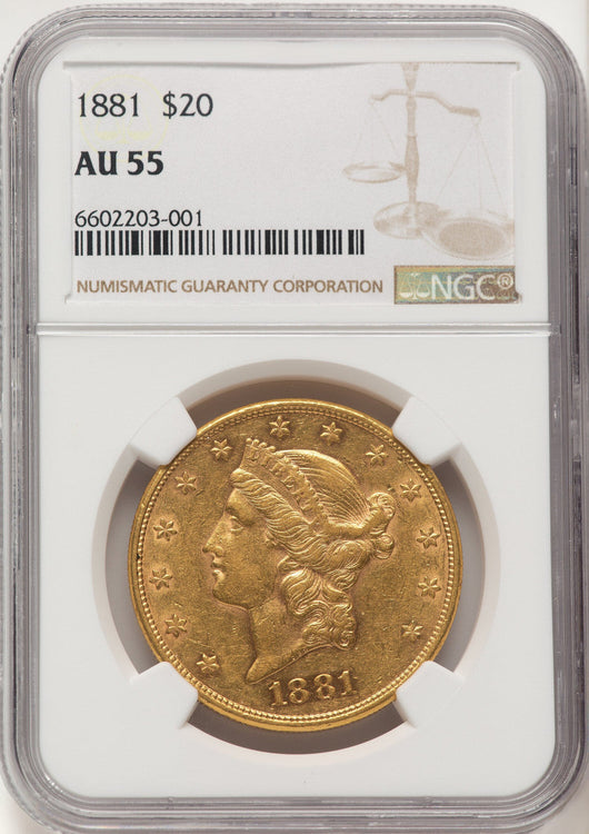 1881 $20 Liberty Double Eagle NGC AU55