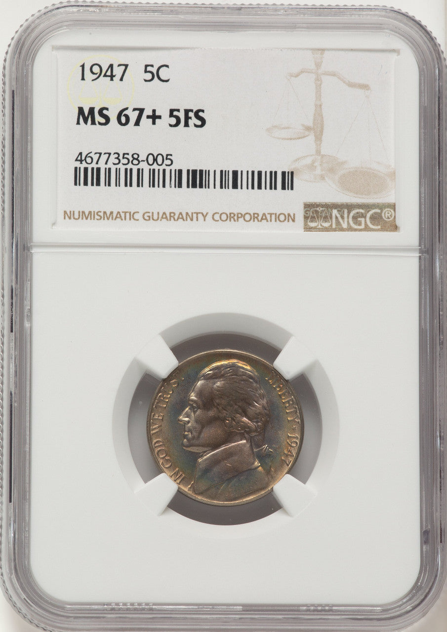 1947 5C FS Jefferson Nickel NGC MS67+
