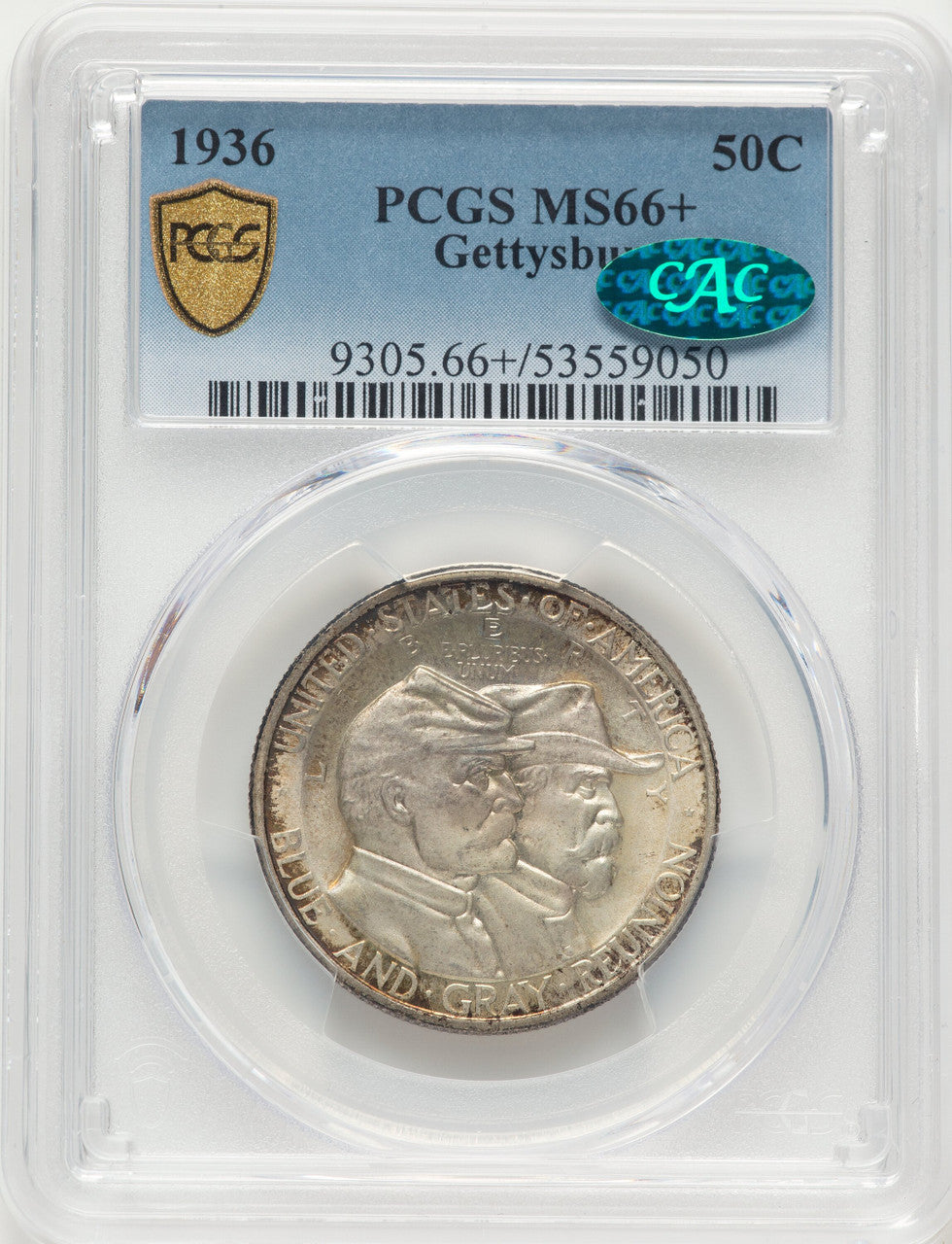 1936 50C Gettysburg CAC Commemorative Silver PCGS MS66+