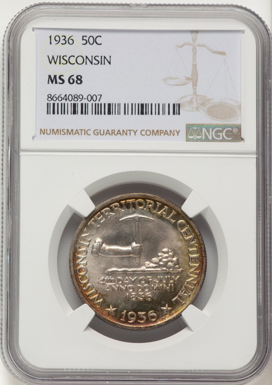 1936 50C Wisconsin Commemorative Silver NGC MS68
