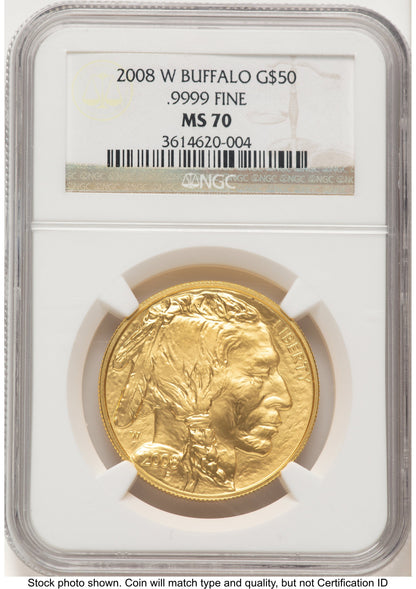 2008-W Burnished Gold Buffalo 1 oz Brown Label NGC MS70