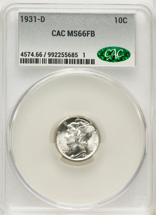 1931-D 10C FB Mercury Dime CACG MS66