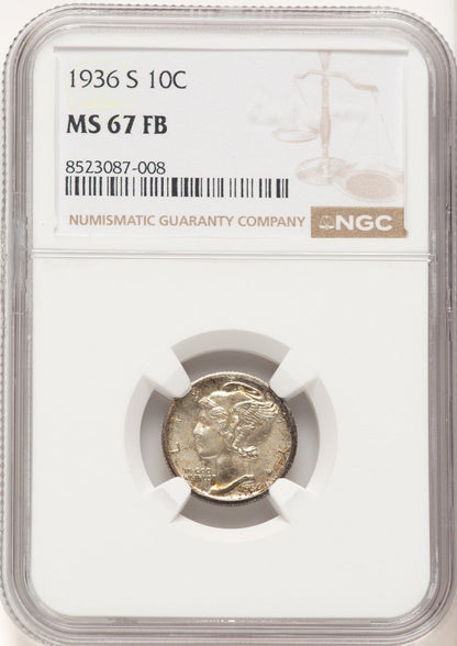 1936-S 10C FB Mercury Dime NGC MS67