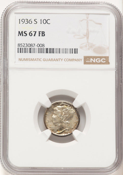 1936-S 10C FB Mercury Dime NGC MS67
