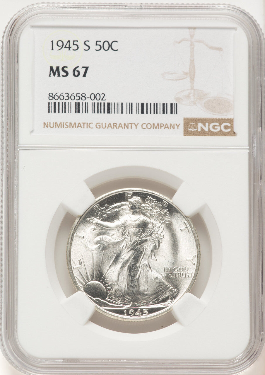 1945-S 50C Walking Liberty Half Dollar NGC MS67 (783706004)