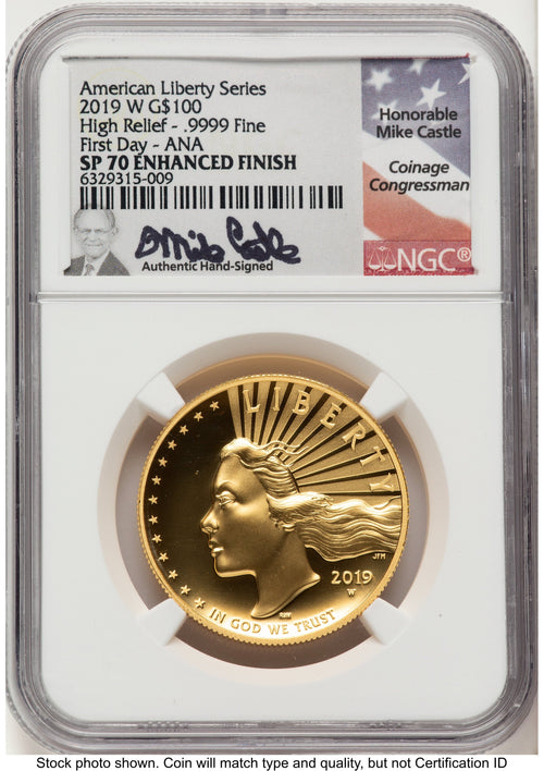 2019-W G$100 American Liberty High Relief Enhanced FDI ANA Mike Castle NGC MS70