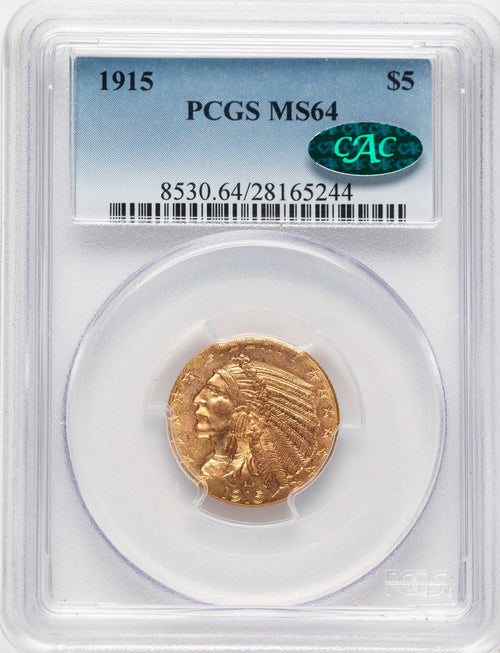 1915 $5 CAC Indian Half Eagle PCGS MS64 (783786008)
