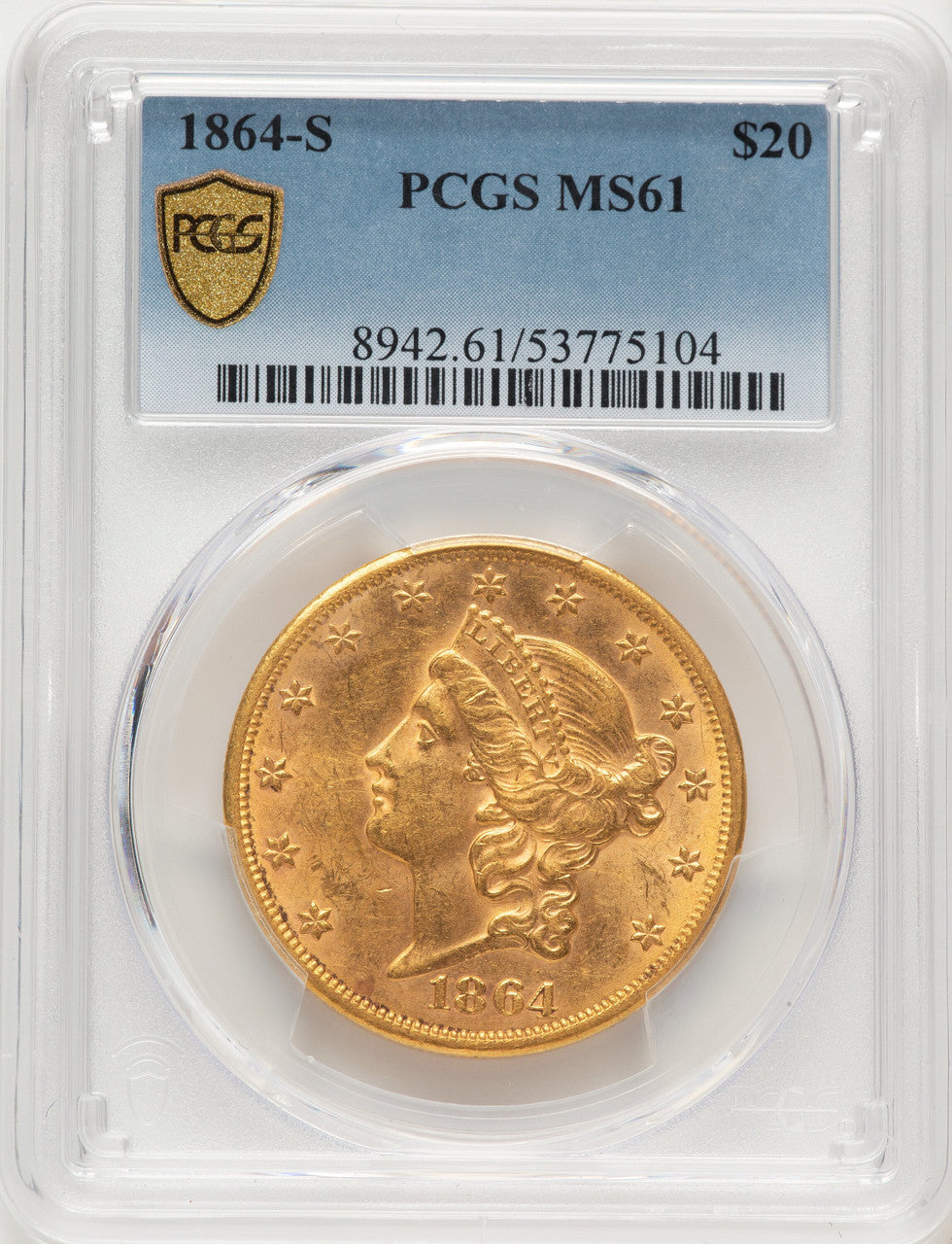 1864-S $20 Liberty Double Eagle PCGS MS61