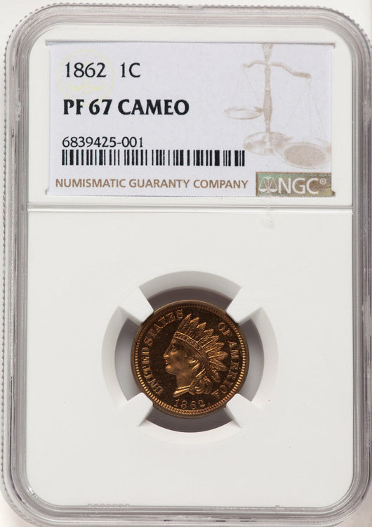 1862 1C CA Proof Indian Cent NGC PR67