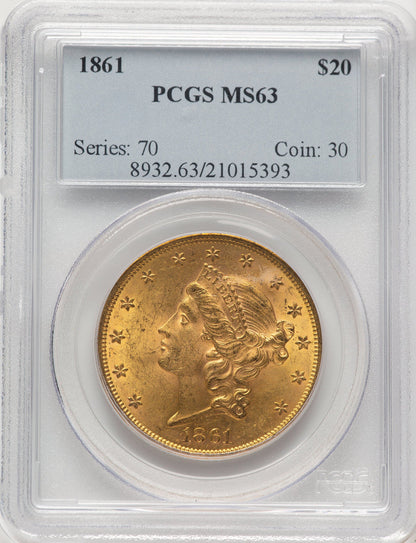 1861 $20 Liberty Double Eagle PCGS MS63