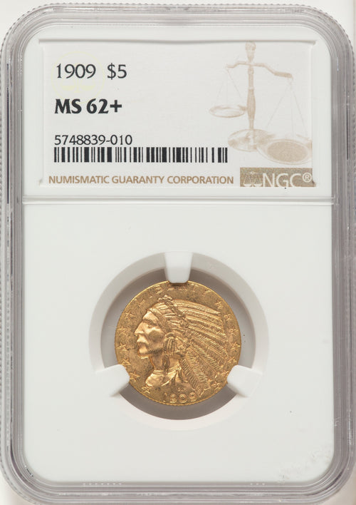 1909 $5 Indian Half Eagle NGC MS62+