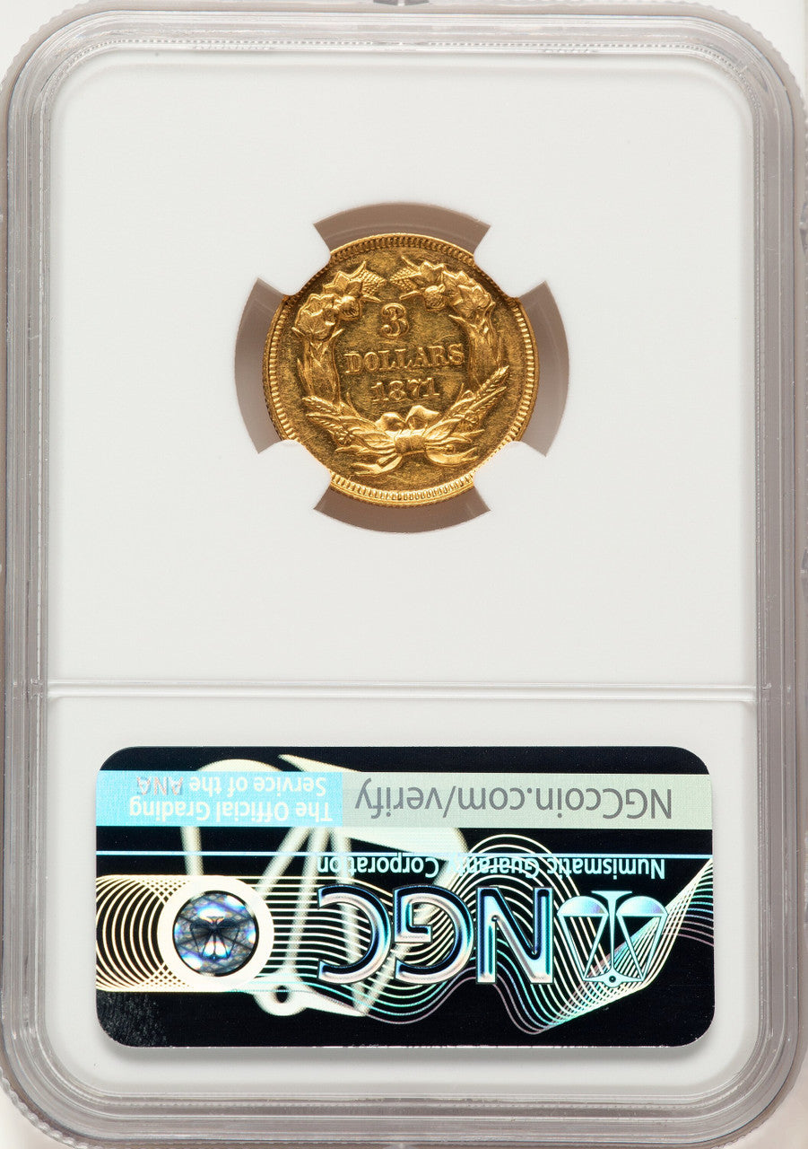 1871 $3 Proof Three Dollar Gold Pieces NGC AU58