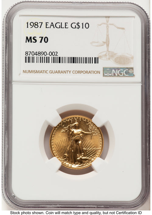 1987 Gold Eagle 1/4 oz Brown Label NGC MS70