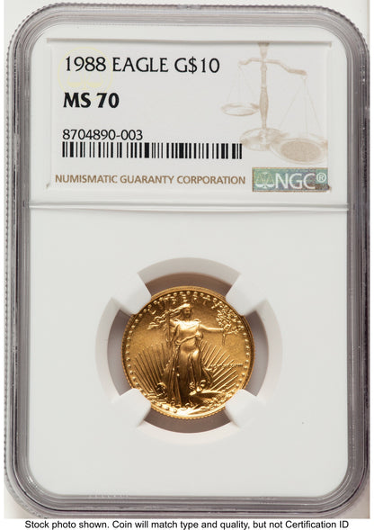 1988 Gold Eagle 1/4 oz Brown Label NGC MS70