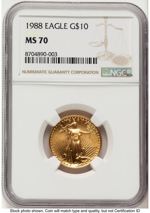 1988 Gold Eagle 1/4 oz Brown Label NGC MS70
