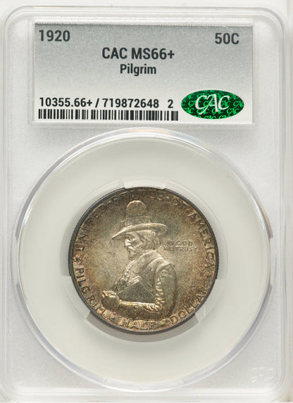 1920 50C Pilgrim CAC CACG Plus Commemorative Silver CACG MS66+