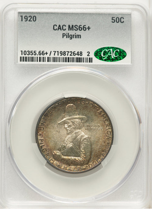 1920 50C Pilgrim CAC CACG Plus Commemorative Silver CACG MS66+