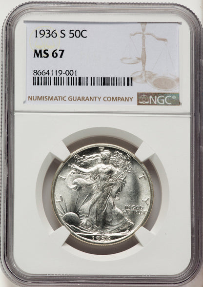 1936-S 50C Walking Liberty Half Dollar NGC MS67