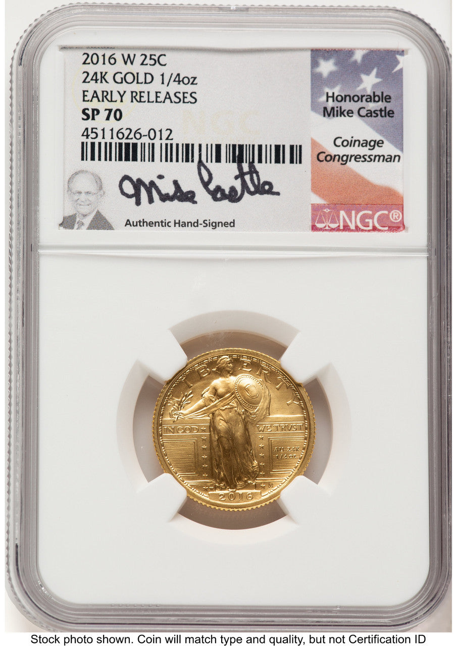 2016-W 25C Standing Liberty 100th Anniversary Gold Centennial ER Mike Castle NGC MS70