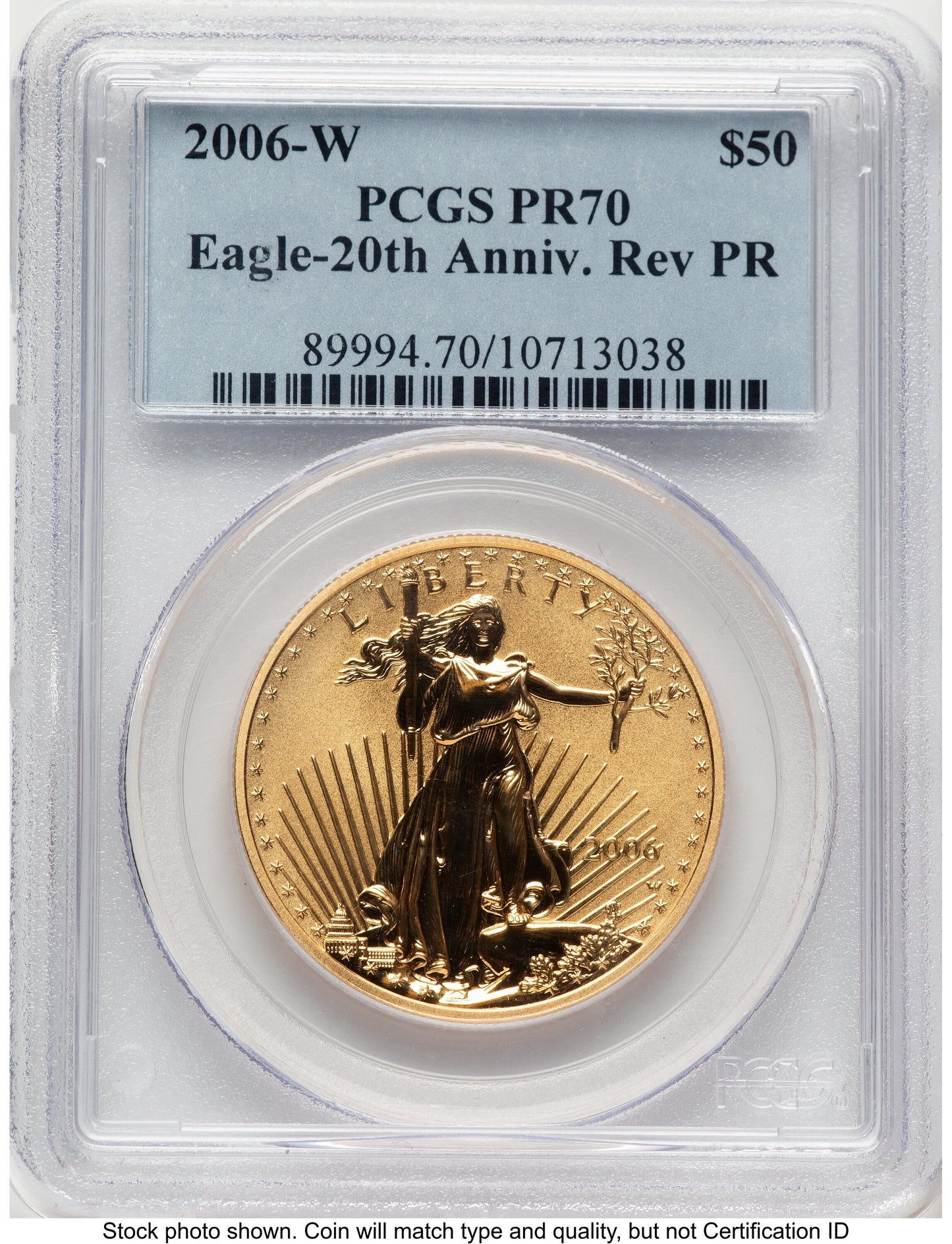 2006-W Reverse Proof Gold Eagle 1 oz Blue Label PCGS PR70