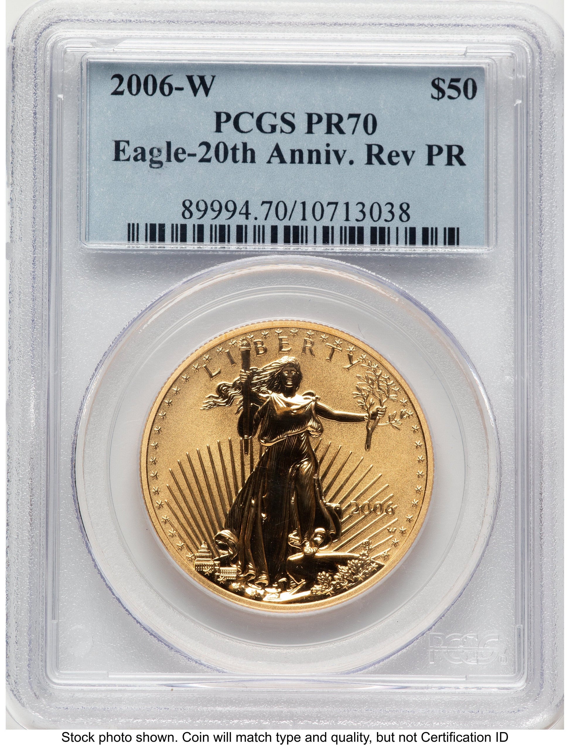 2006-W Reverse Proof Gold Eagle 1 oz Blue Label PCGS PR70