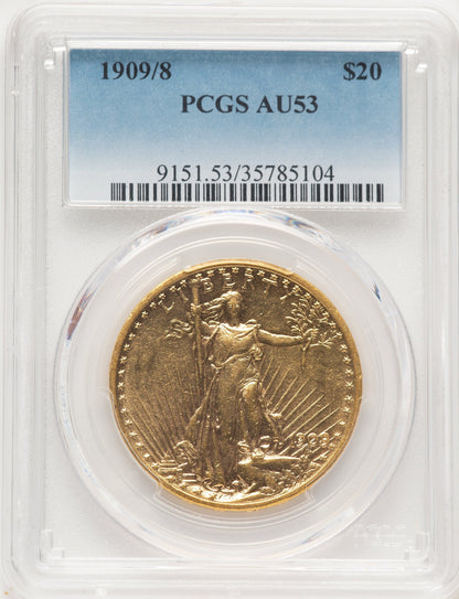 1909/8 $20 Saint-Gaudens Double Eagle PCGS AU53