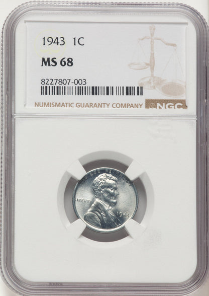 1943 1C Lincoln Cent NGC MS68