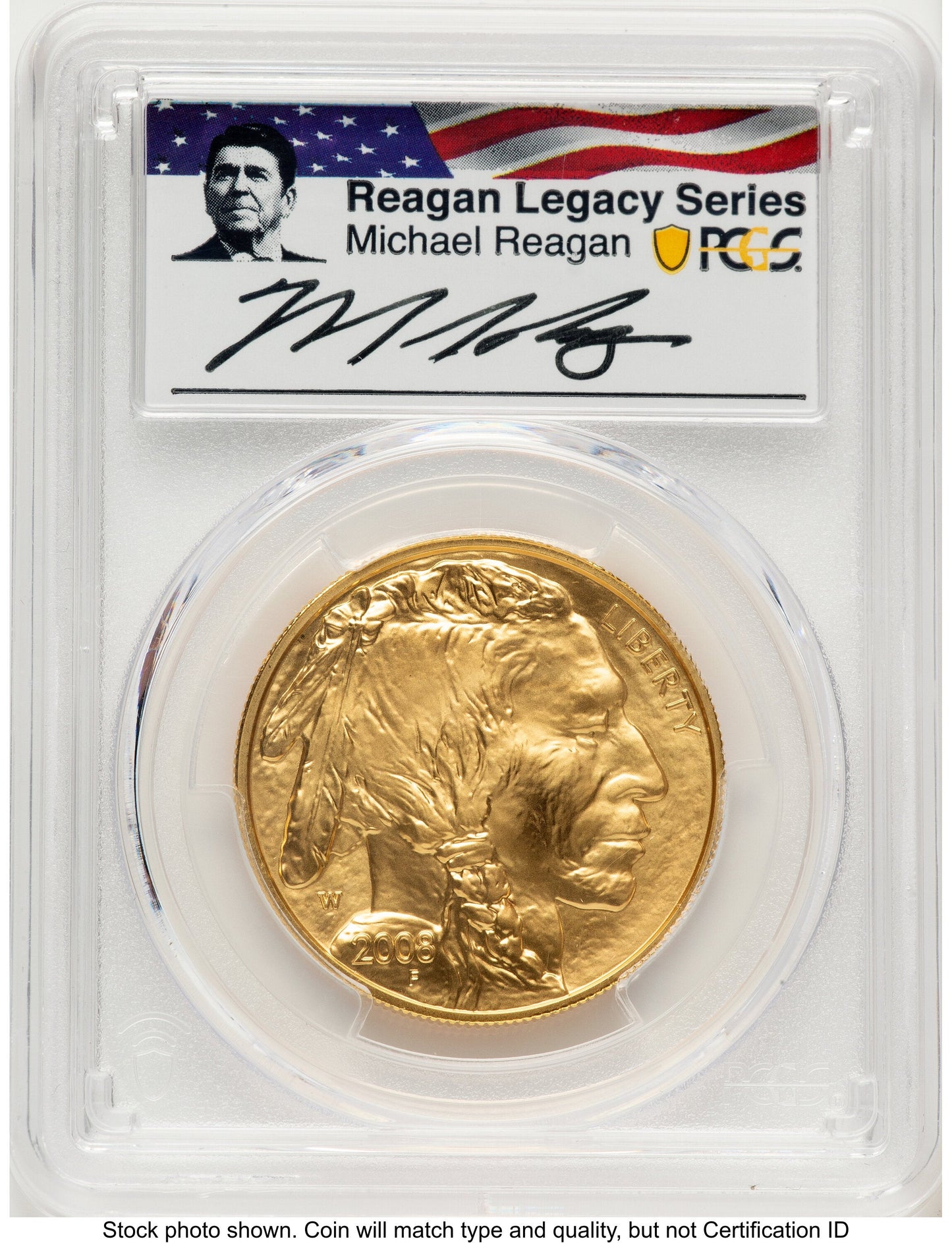 2008-W Burnished Gold Buffalo 1 oz Reagan Legacy Series Michael Reagan Picture PCGS MS70