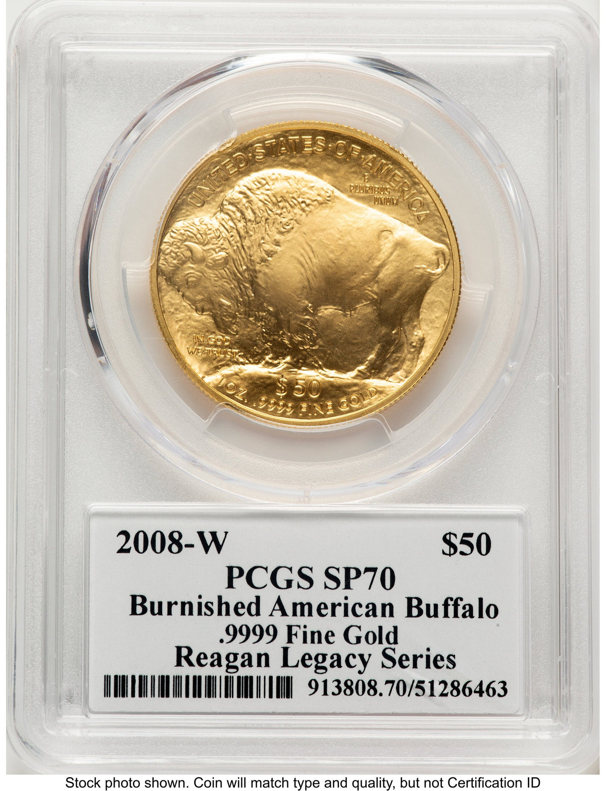 2008-W Burnished Gold Buffalo 1 oz Reagan Legacy Series Michael Reagan Picture PCGS MS70