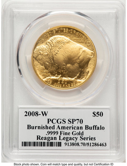 2008-W Burnished Gold Buffalo 1 oz Reagan Legacy Series Michael Reagan Picture PCGS MS70