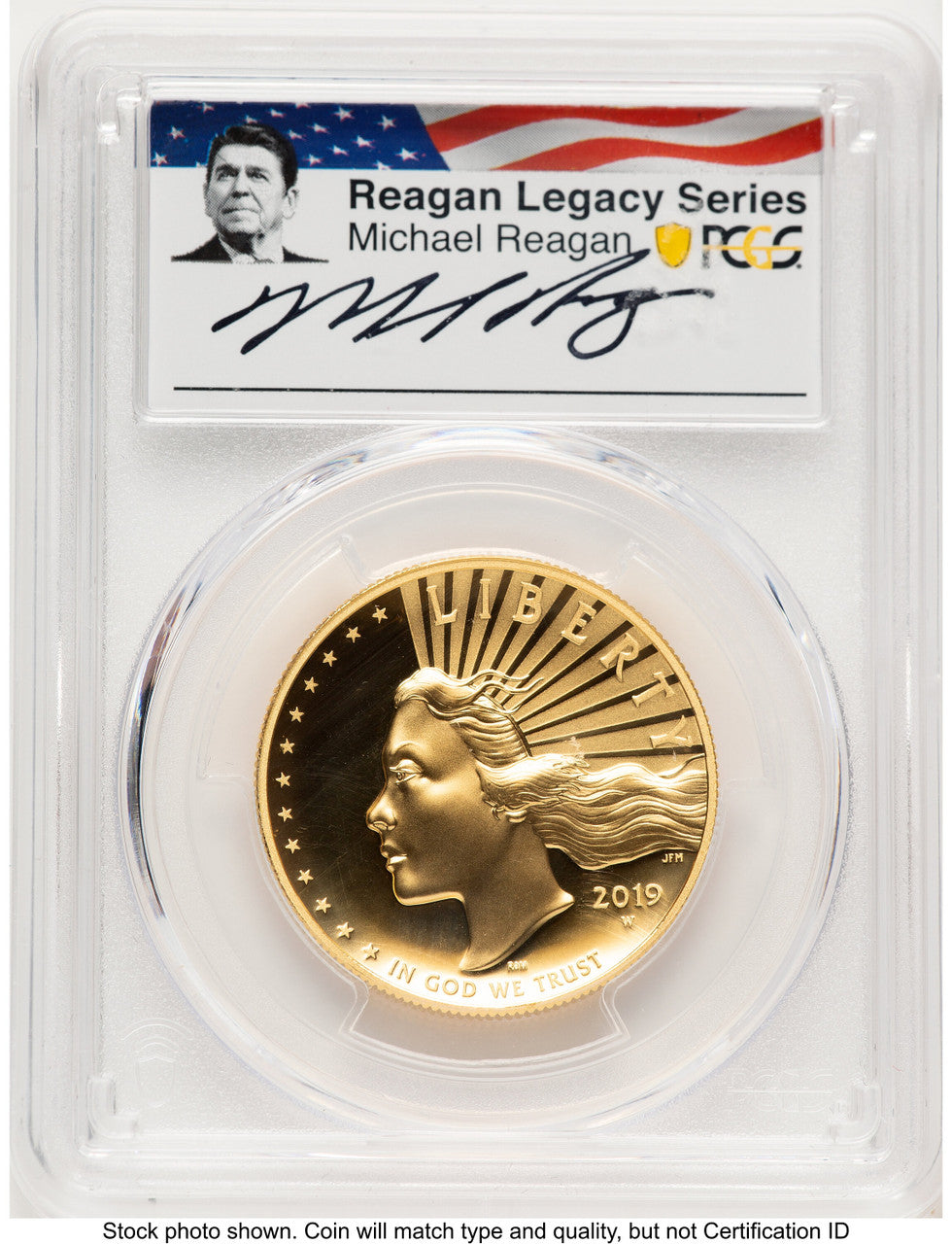 2019-W G$100 American Liberty High Relief Enhanced DMPL Reagan Legacy Series Michael Reagan Picture PCGS MS70