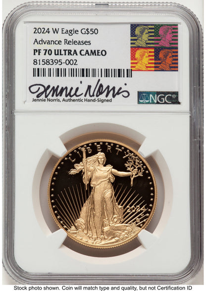 2024-W Proof Gold Eagle 1 oz AR Jennie Reagan Bust Art NGC PF70 Norris